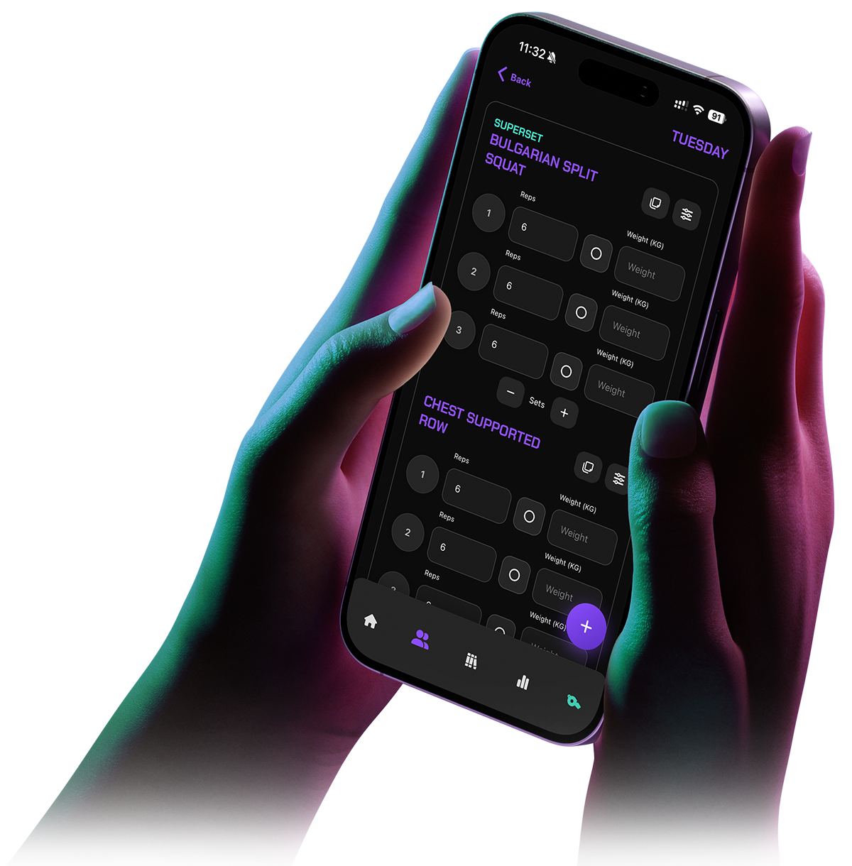 A coach programming a superset in the IMPETUS app